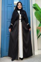 Tesettür giyim SİYAH KUŞAKLI TAŞLI ELBİSELİ TAKIM T 0683