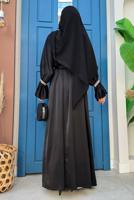 Tesettür giyim SİYAH KUŞAKLI TAŞLI ELBİSELİ TAKIM T 0683
