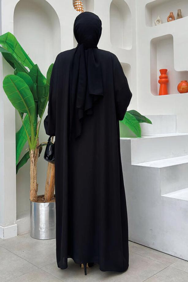 Tesettür giyim SİYAH TAŞ DETAYLI ELBİSELİ TAKIM T 0948 - TRENDTESETTÜR