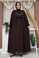 Tesettür giyim KAHVE TAŞ DETAYLI ELBİSELİ TAKIM T 0948