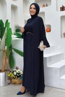 Vêtements hijab BLEU MARINE TAILLEUR ROBE AVEC GEMME T 0948
