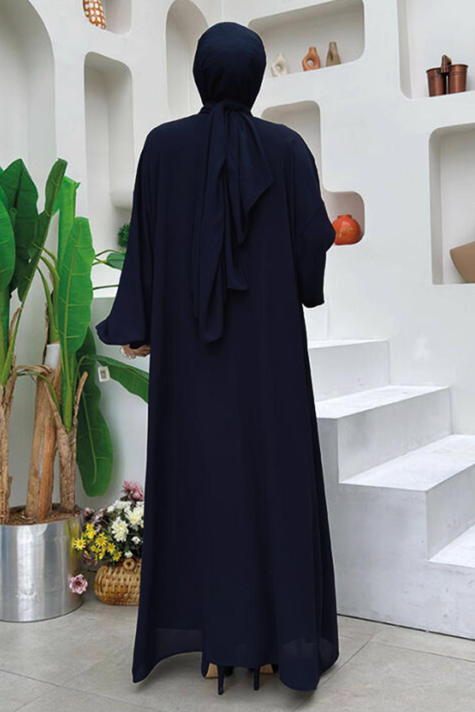 Vêtements hijab BLEU MARINE TAILLEUR ROBE AVEC GEMME T 0948