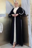 Tesettür giyim SİYAH TAŞ DETAYLI ELBİSELİ ABAYA TAKIM T 4848