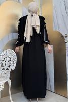 Tesettür giyim SİYAH TAŞ DETAYLI ELBİSELİ ABAYA TAKIM T 4848