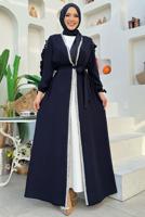 Tesettür giyim LACİVERT TAŞ DETAYLI ELBİSELİ ABAYA TAKIM T 4848