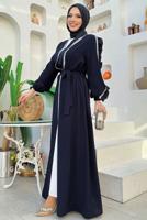 Tesettür giyim LACİVERT TAŞ DETAYLI ELBİSELİ ABAYA TAKIM T 4848