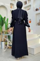 Tesettür giyim LACİVERT TAŞ DETAYLI ELBİSELİ ABAYA TAKIM T 4848