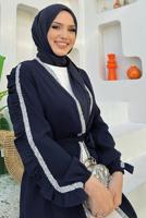 Tesettür giyim LACİVERT TAŞ DETAYLI ELBİSELİ ABAYA TAKIM T 4848