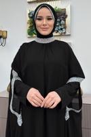 Tesettür giyim SİYAH TAŞLI PELERİNLİ ELBİSELİ TAKIM T 5783