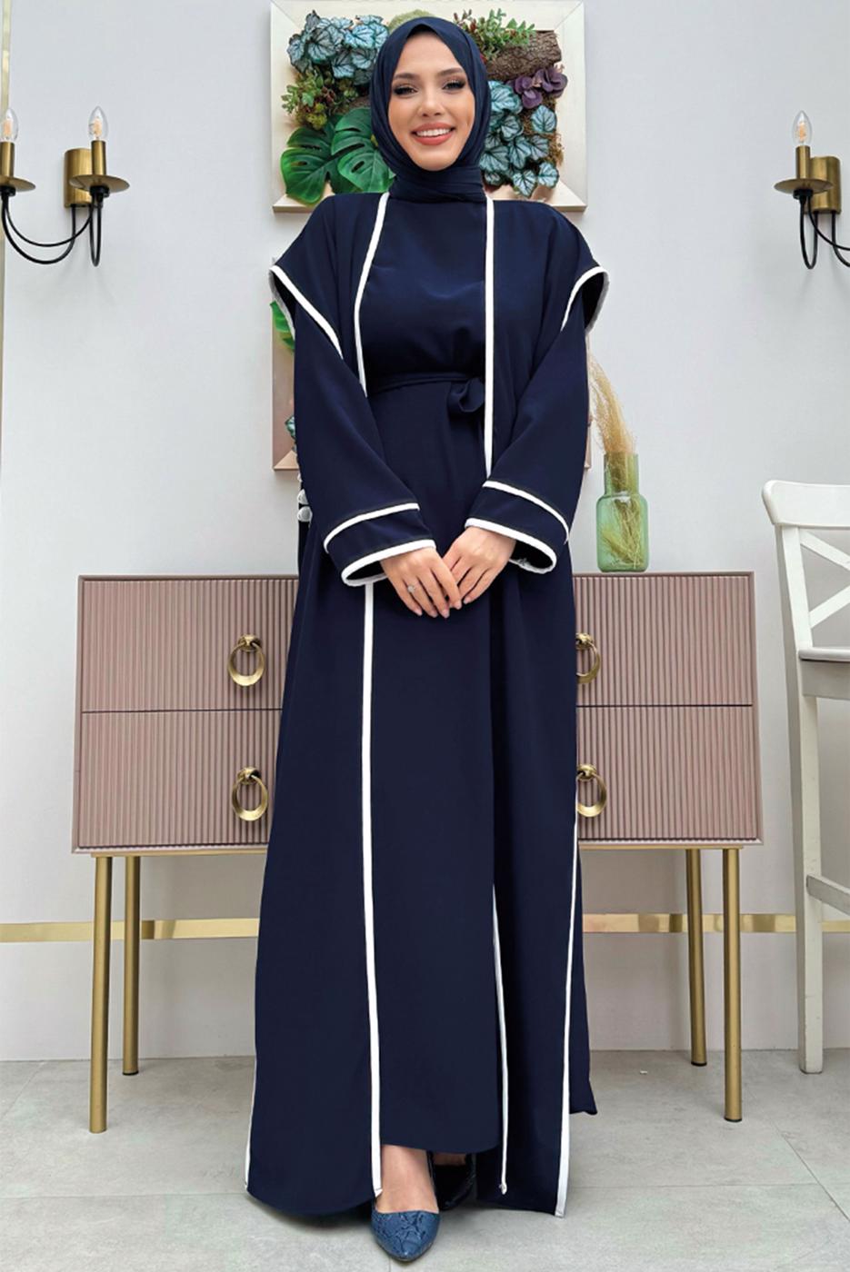 Vêtements hijab BLEU MARINE COSTUME AVEC GILET T 5848