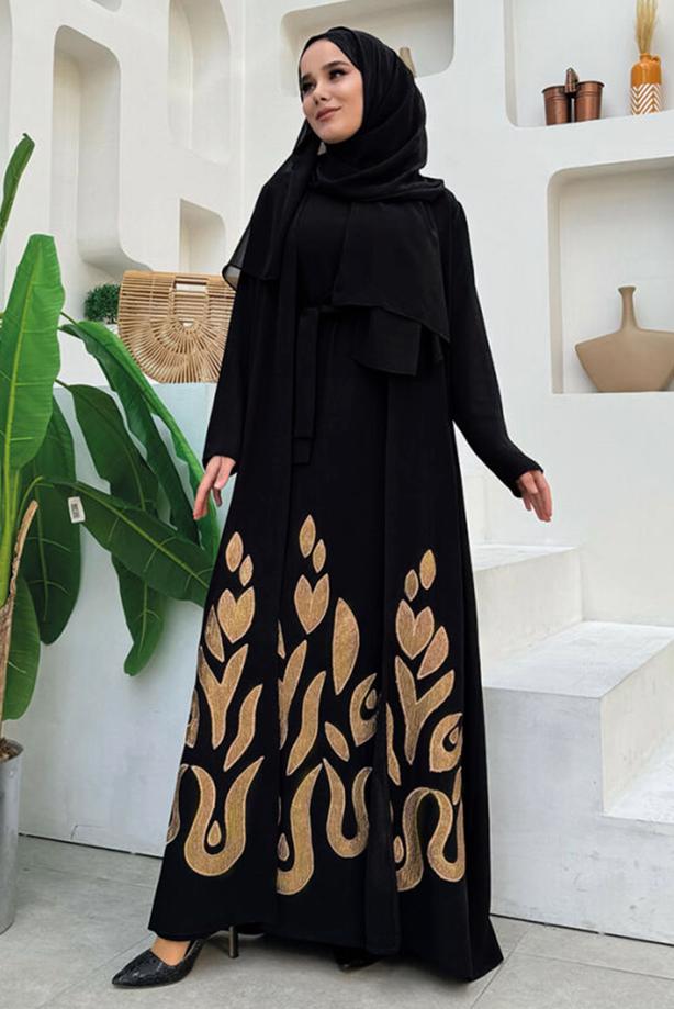 Vêtements hijab NOIR COSTUME ROBE CEINTURE T 5948 - TRENDTESETTÜR