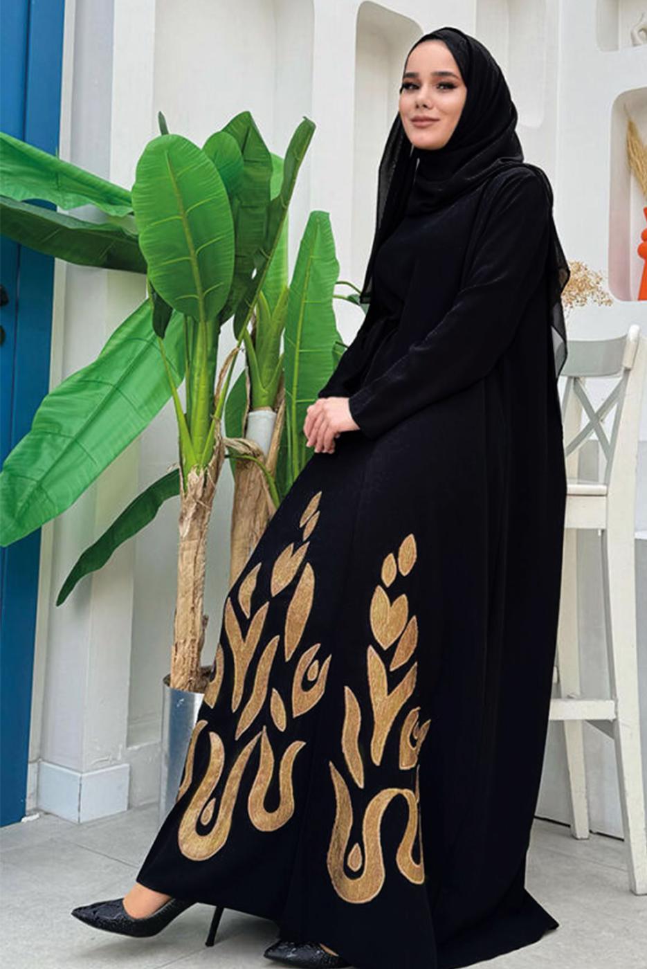 Vêtements hijab NOIR COSTUME ROBE CEINTURE T 5948