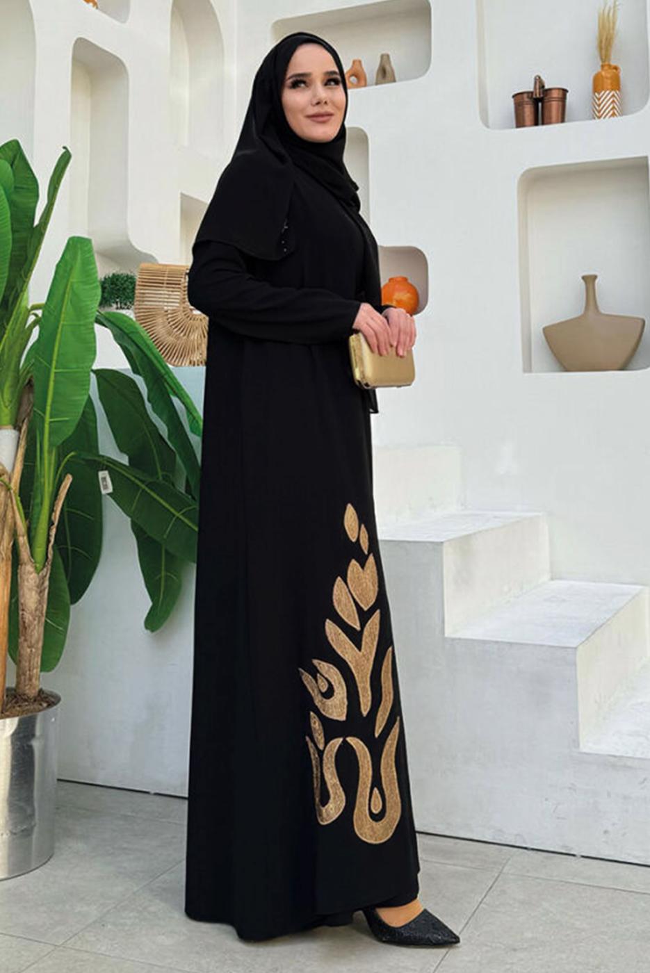 Vêtements hijab NOIR COSTUME ROBE CEINTURE T 5948