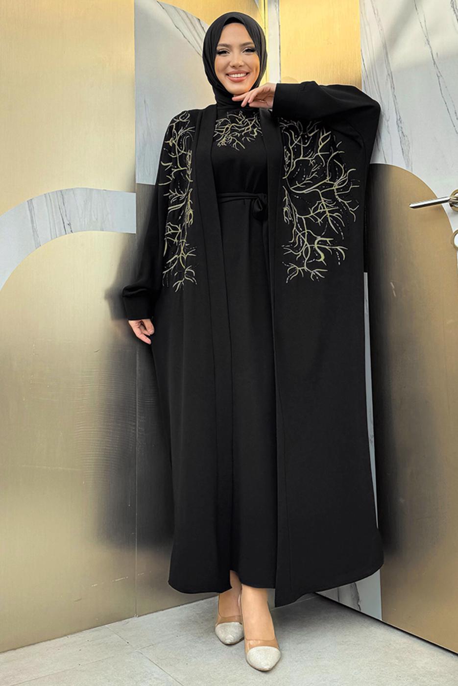 Vêtements hijab NOIR TAILLEUR ROBE BRODÉE T 6848