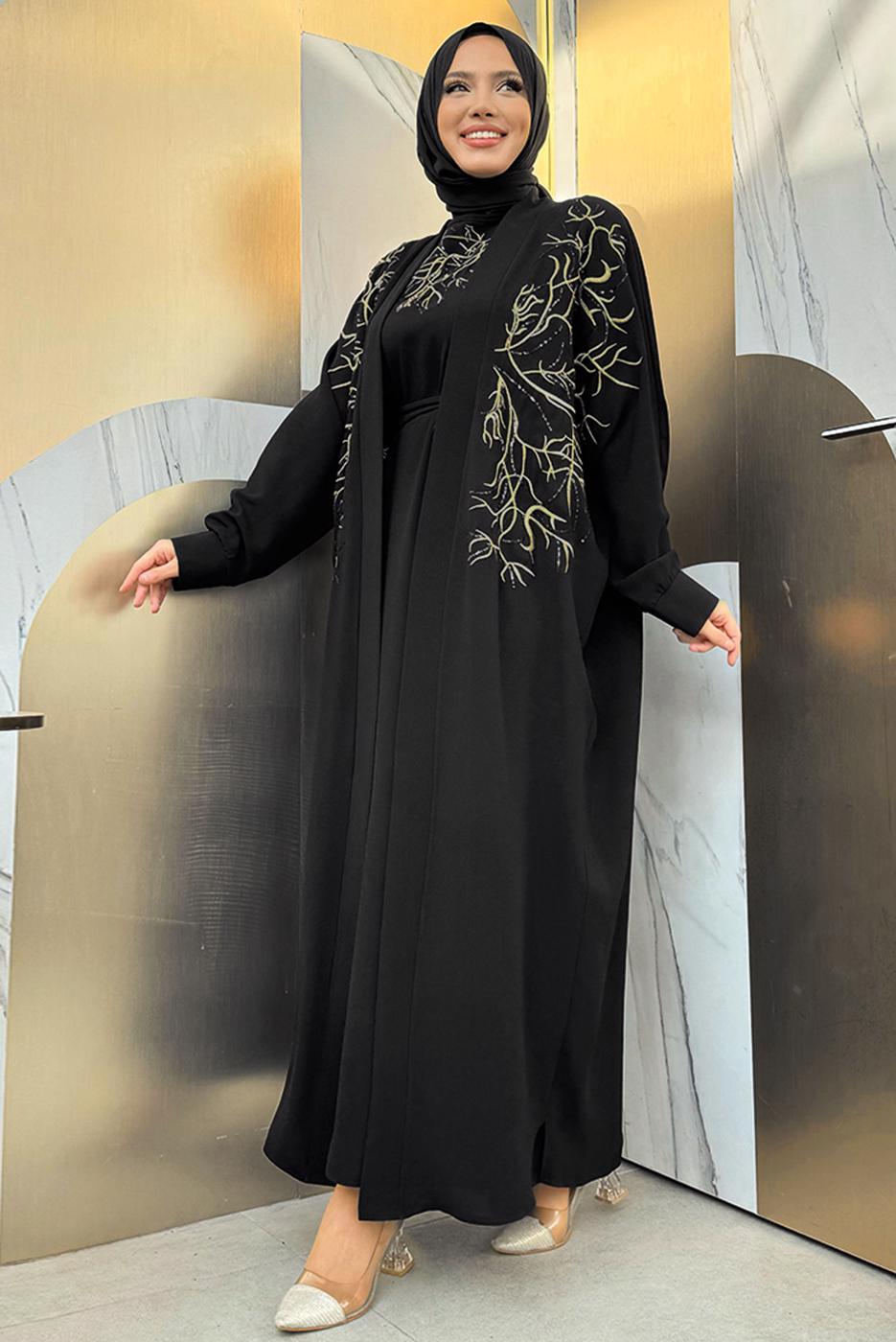 Vêtements hijab NOIR TAILLEUR ROBE BRODÉE T 6848