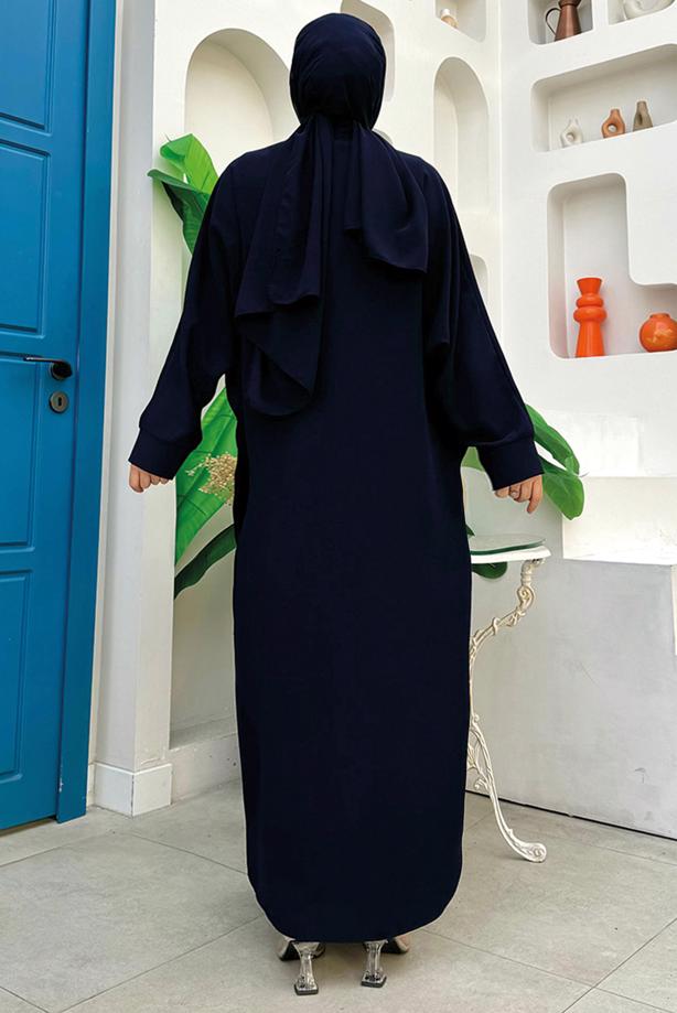 Vêtements hijab BLEU MARINE TAILLEUR ROBE BRODÉE T 6848 - TRENDTESETTÜR