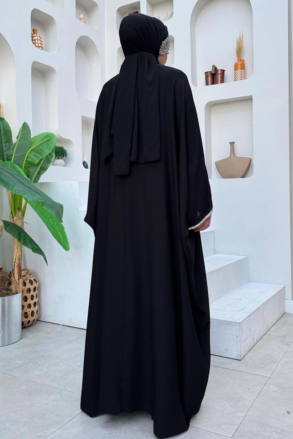 Tesettür giyim SİYAH TAŞLI PELERİNLİ ELBİSELİ TAKIM T 6948