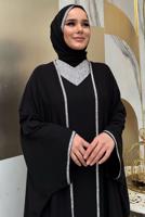 Tesettür giyim SİYAH TAŞLI PELERİNLİ ELBİSELİ TAKIM T 6948