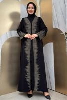 Tesettür giyim SİYAH PUL İŞLEMELİ YELEKLİ ELBİSE T 8948