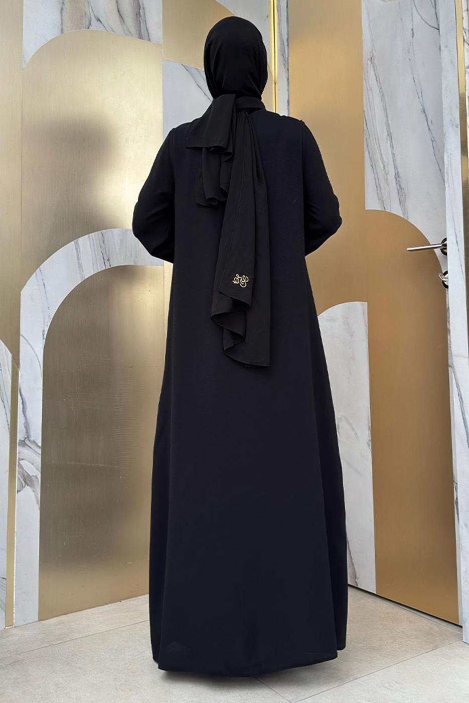 Tesettür giyim SİYAH PUL İŞLEMELİ YELEKLİ ELBİSE T 8948