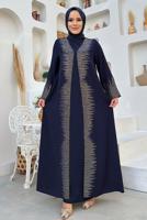 Tesettür giyim LACİVERT PUL İŞLEMELİ YELEKLİ ELBİSE T 8948