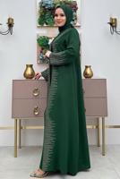 Tesettür giyim YEŞİL PUL İŞLEMELİ YELEKLİ ELBİSE T 8948