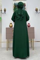 Tesettür giyim YEŞİL PUL İŞLEMELİ YELEKLİ ELBİSE T 8948