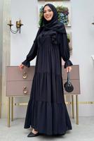 Tesettür giyim SİYAH BİSİKLET YAKA ELBİSELİ TAKIM T 9583