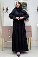 Tesettür giyim SİYAH BİSİKLET YAKA ELBİSELİ TAKIM T 9583