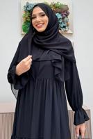 Tesettür giyim SİYAH BİSİKLET YAKA ELBİSELİ TAKIM T 9583