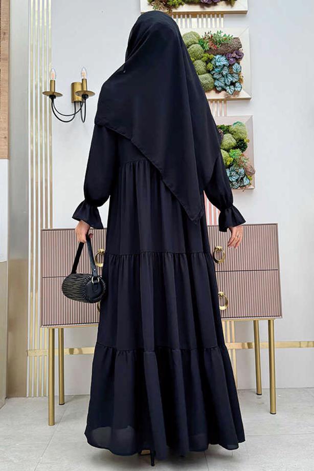 Tesettür giyim SİYAH BİSİKLET YAKA ELBİSELİ TAKIM T 9583 - TRENDTESETTÜR