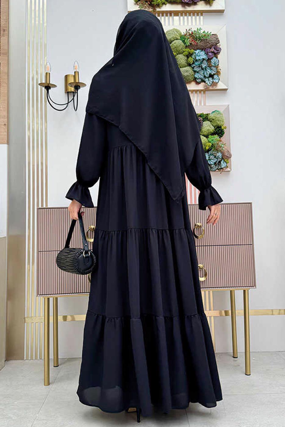 Tesettür giyim SİYAH BİSİKLET YAKA ELBİSELİ TAKIM T 9583