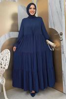 Tesettür giyim LACİVERT BİSİKLET YAKA ELBİSELİ TAKIM T 9583