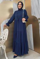 Tesettür giyim LACİVERT BİSİKLET YAKA ELBİSELİ TAKIM T 9583