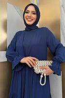 Tesettür giyim LACİVERT BİSİKLET YAKA ELBİSELİ TAKIM T 9583