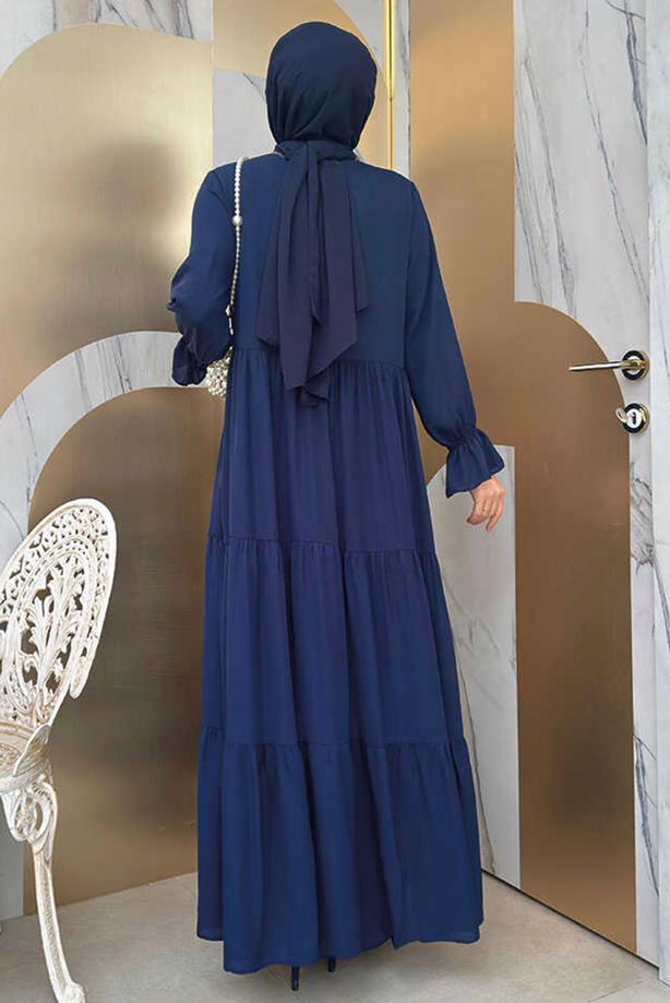 Tesettür giyim LACİVERT BİSİKLET YAKA ELBİSELİ TAKIM T 9583 - TRENDTESETTÜR