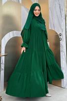 Tesettür giyim YEŞİL BİSİKLET YAKA ELBİSELİ TAKIM T 9583