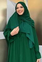Tesettür giyim YEŞİL BİSİKLET YAKA ELBİSELİ TAKIM T 9583