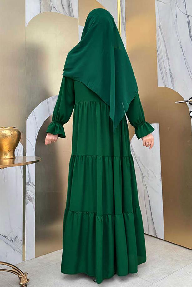 Tesettür giyim YEŞİL BİSİKLET YAKA ELBİSELİ TAKIM T 9583 - TRENDTESETTÜR