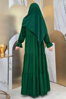 Tesettür giyim YEŞİL BİSİKLET YAKA ELBİSELİ TAKIM T 9583