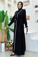 Tesettür giyim SİYAH KUŞAKLI FIRFIRLI ELBİSELİ TAKIM T 9848