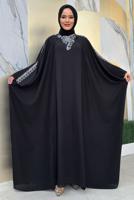 Tesettür giyim SİYAH İŞLEME DETAYLI ELBİSELİ TAKIM T 9948