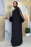 Tesettür giyim SİYAH İŞLEME DETAYLI ELBİSELİ TAKIM T 9948