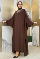 Tesettür giyim KAHVE İŞLEME DETAYLI ELBİSELİ TAKIM T 9948