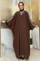 Tesettür giyim KAHVE İŞLEME DETAYLI ELBİSELİ TAKIM T 9948