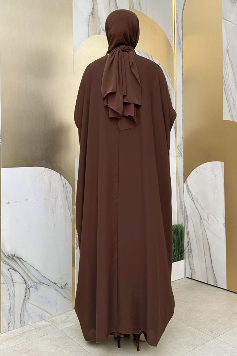 Tesettür giyim KAHVE İŞLEME DETAYLI ELBİSELİ TAKIM T 9948