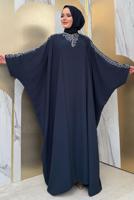 Tesettür giyim LACİVERT İŞLEME DETAYLI ELBİSELİ TAKIM T 9948