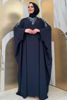 Tesettür giyim LACİVERT İŞLEME DETAYLI ELBİSELİ TAKIM T 9948