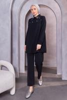 Tesettür giyim SİYAH TAŞ DETAYLI PANTOLONLU TAKIM T 0093