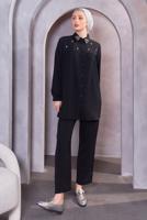 Tesettür giyim SİYAH TAŞ DETAYLI PANTOLONLU TAKIM T 0093